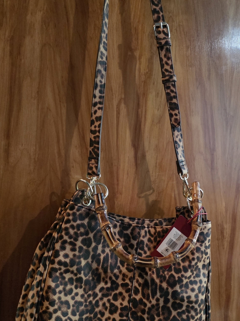 Enzo Angiolini Leopard-Print Shoulder Bag with Bamboo Handle